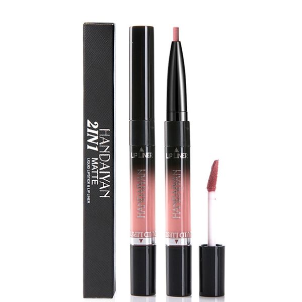 

women batom mate double-end liquid lipstick and lip liner makeup waterproof matte lipstick pencil maquiagem girls