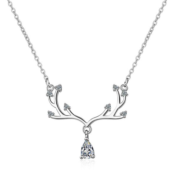 

100% 925 sterling silver trendy elk deer animal crystal female pendant necklaces wholesale jewelry women short chains christmas