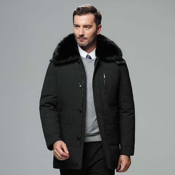 

zyfpgs 4xl men's down jacket duck down fluffy collar coat jacket for men 2019 winer button decoration gift to husband, Black