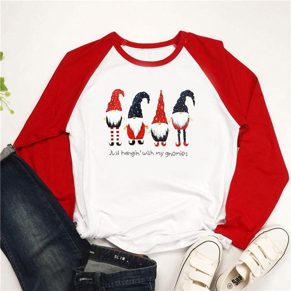 

women streetwear harajuku christmas print o-neck raglan sleeve long sleeves t-shirt camisetas verano mujer 2019 tdh, White
