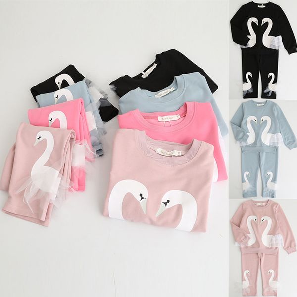 

3 colors girls t-shirt + trousers 2 piece sets ins girls kids clothes kids designer clothes girls long sleeve animal t-shirt dhl jy145, White