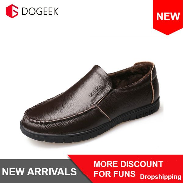 

dogeek autumn and winter men's cotton shoes non-slip warm plus velvet boots leather casual shoes men's business, Black