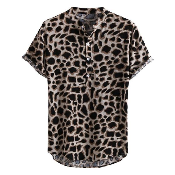 

2020 new men vintage leopard print shirts summer casual short sleeve loose shirts man male fashion shirt plus size 0317, White;black
