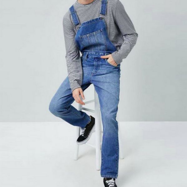 

monerffi men jeans pants casual straight jeans button strap pant pockets vintage denim overalls men solid slim full length, Blue