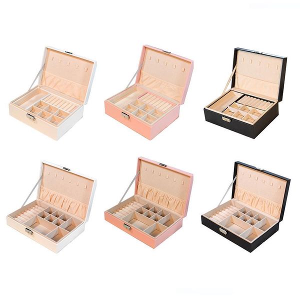 

pu leather jewelry box, compartments necklace display jewelry organizer with lid, great for earrings bracelets rings and others, Pink;blue