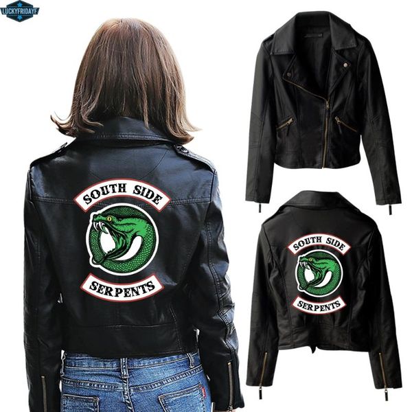 

riverdale pu printed southside riverdale serpents jackets outerwear women serpents streetwear leather jacket, Black