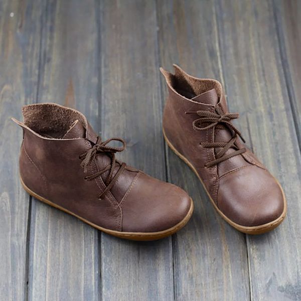 

fall 2019 trend women's leather boots lace-up platform boots women lightweight soft bottom comfortable flat shoes women, Black