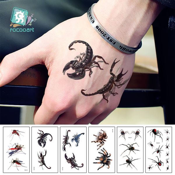 Acheter Rocooart 3d Scorpion Tatouage Autocollants Araignée Tatouage Temporaire Halloween Blague Faux Tatouage Body Art Tatuajes Pour Maquillage Parti