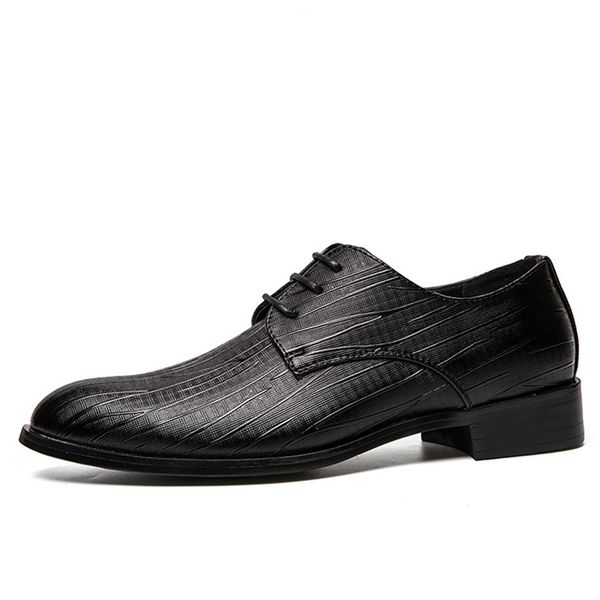 

new autumn men leather shoes spring luxury elegant lace up business wedding men's dress shoes pointed toe flats, Black