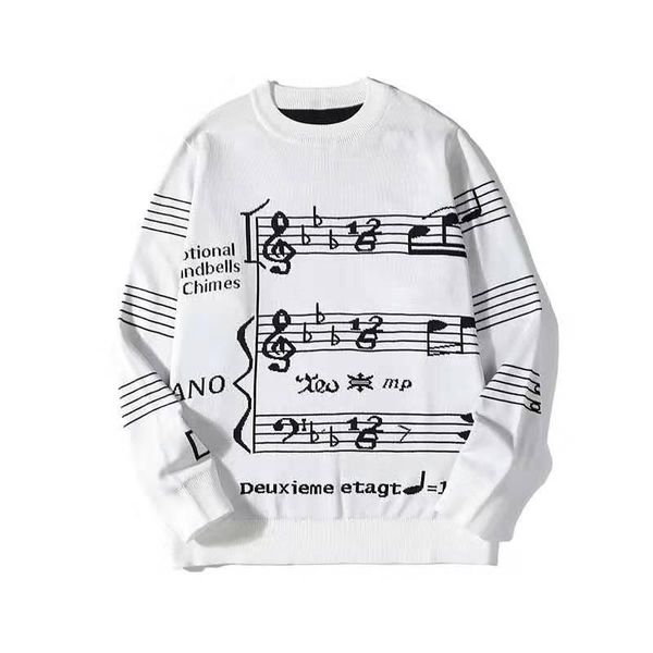 

spring new mens pullover sweater vl private custom high end musical note knit sweater fashion outdoor leisure loose wild sweatshirts, White;black