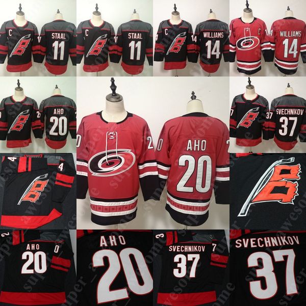 

Carolina Hurricanes Jersey 20 Sebastian Aho 37 Andrei Svechnikov 14 Justin Williams 11 Staal Hockey Jerseys Red Black