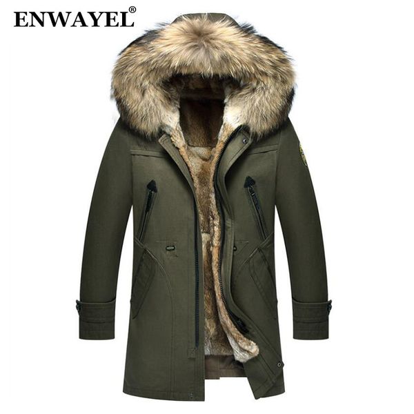 

enwayel winter parkas coat men raccoon fur collar rex fur shearling liner trench coat male jackets warm long ew104, Tan;black