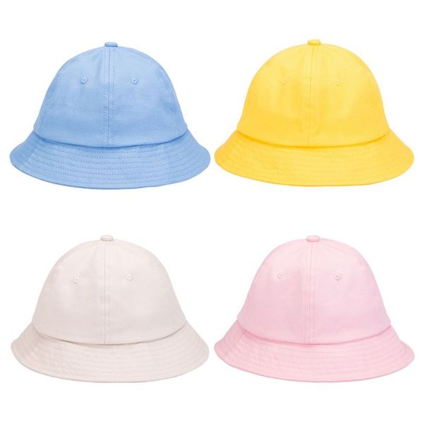 

kids summer bucket hat bright solid color eyelets wide brim fisherman cap, Yellow