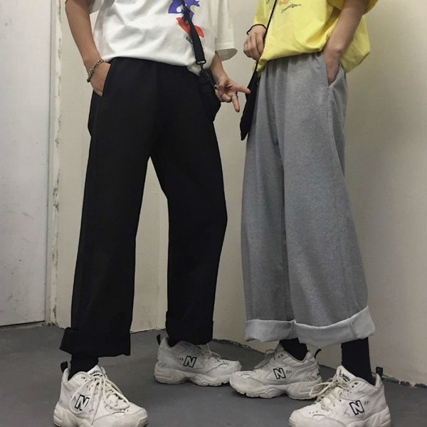 

men's sports cotton casual pants leisure wide leg pants leisure lovers trousers active elastic hip hop joggers sweatpants m-xl, Black