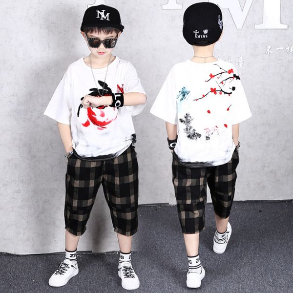 

boys clothing sets children cartoon t-shirt short sleeve + plaid pants set 2 pieces set kids baby boys clothes 6 8 10 15 years, White