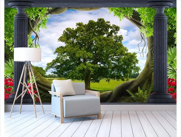 

papel de parede custom 3d p mural wall paper roman column woods meadow landscape 3d background wallpaper for walls 3d