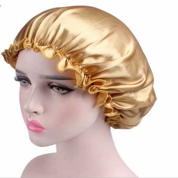 

1/5/10pcs new 58cm fashion women satin night sleep cap shower caps hair bonnet hat silk head cover wide elastic band