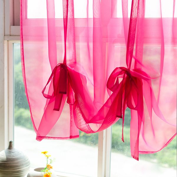 

solid color gauze roman continental short half-curtain curtain rod wear finished screens windows and balcony