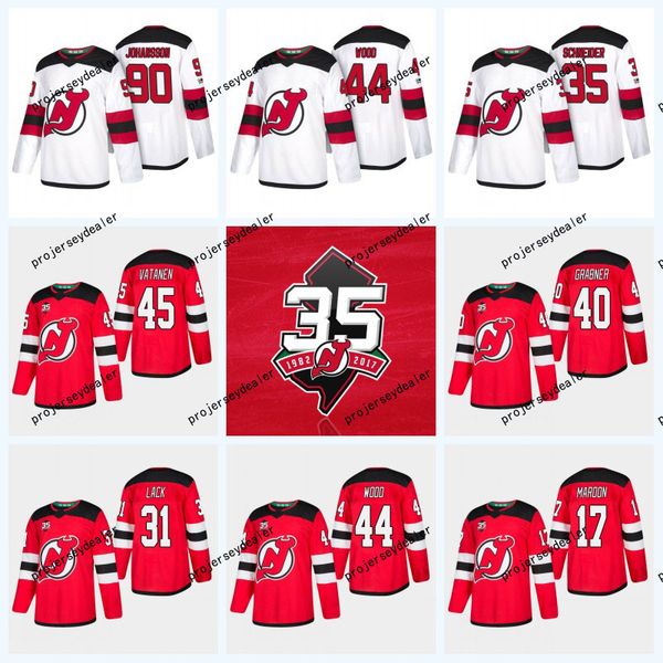 

44 Miles Wood New Jersey Devils 35th Anniversary 9 Taylor Hall 13 Nico Hischier 17 Patrick Maroon 90 Marcus Johansson Hockey Jersey