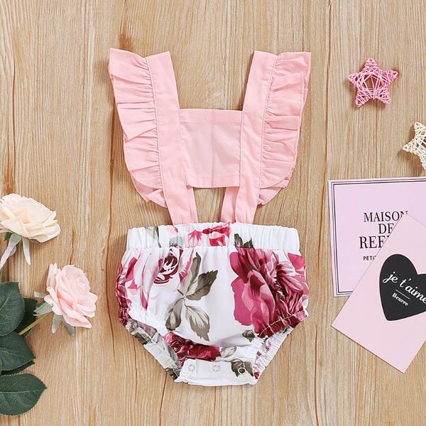 

newborn baby girls bodysuit ruffle flower casual sunsuit sleeveless floral backless summer pachwork baby bodysuits clothes ma8, Blue