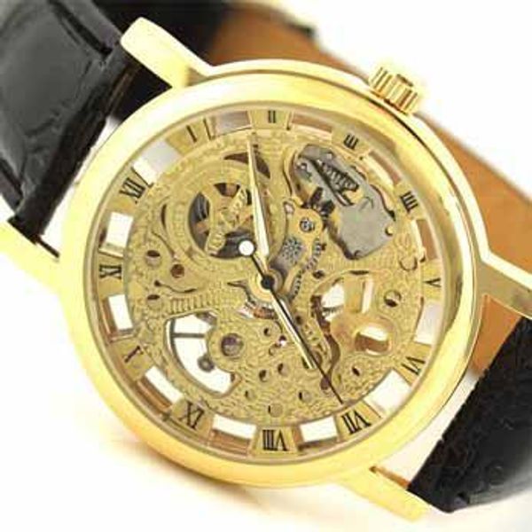 

men mechanical watches automatic gold or silver stainless leather dive sport mens wristwatch winner, Slivery;brown