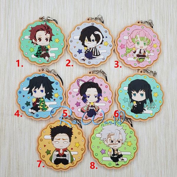 

demon slayer: kimetsu no yaiba original japanese anime figure rubber silicone mobile phone charms key chain strap keyring, Silver