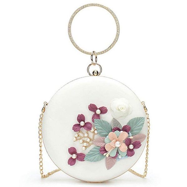 

round banquet party bag with hasp lock women bag day clutches ladies wedding hand tote purse with 3d flower