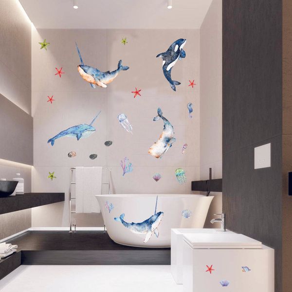 

whale with angle undersea wall stickers home decor art vinyls decals children kids bedroom bathroom living room animals murals