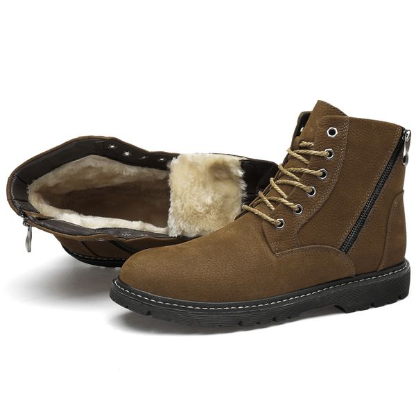

winter big size men shoes men's boots 100%genuine leather warm snow boots casual men motorcycle botas big size, Black