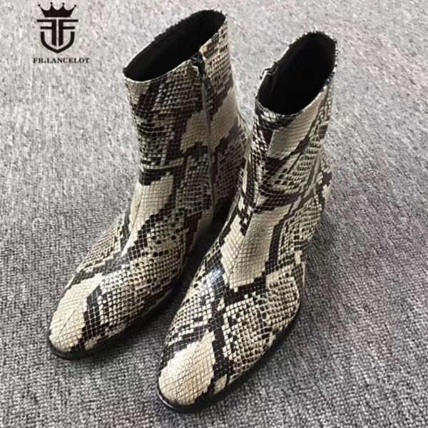 

boots exclusive personalized handmade embossed serpentine high denim western wedge men zip, Black