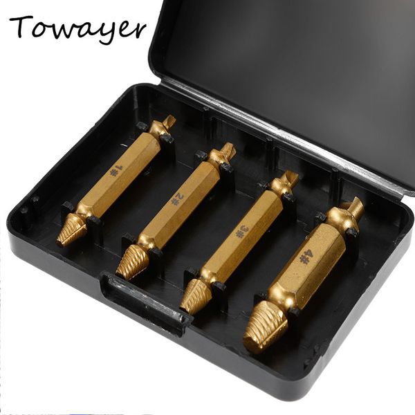 

4pcs damaged screw extractor drill bits guide set broken speed out easy out bolt stud stripped screw remover tool