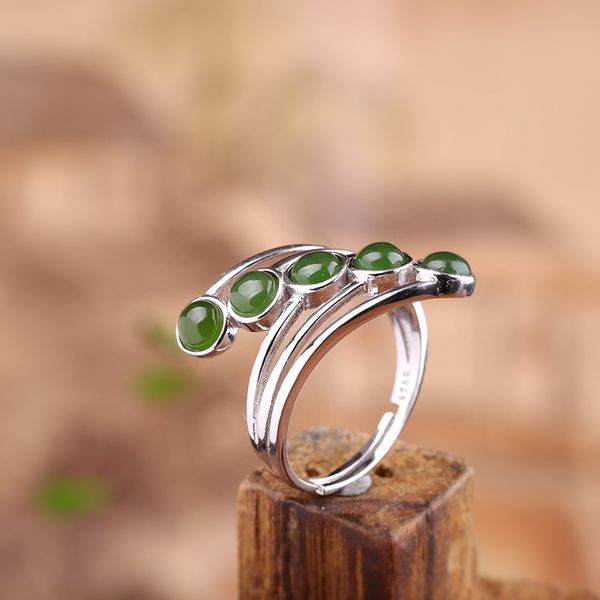 

metjakt fashion handmade jewelry s925 sterling silver jewelry women's hetian jasper ring, Golden;silver