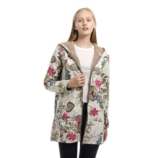 

winter women's fleece jacket coats female hooded coats outerwear warm female print slim fit hoodies jackets 2019 autumn, Black;brown