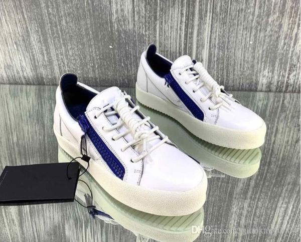 

new 2019 mens womens black leather with canvas patchwork low double zip sneakers,brand casual shoes 35-46 drop shipping m156603