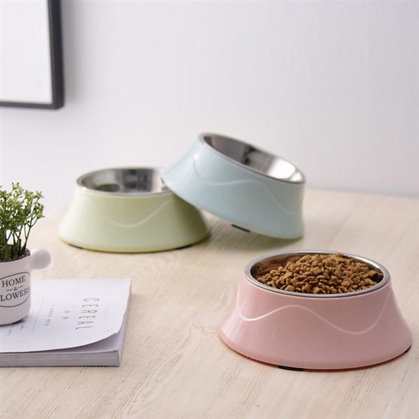 

pets supplies feeding dishes non-slip base stainless steel color spray paint pet dog bowls puppy cats drink water feeder