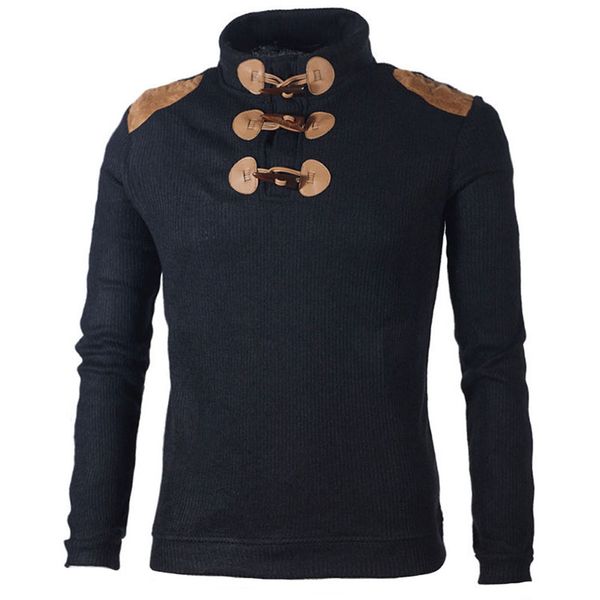 

men slim-fits collar long-sleeved button knitted sweatershirt men casual sports pullover fdc99, Black