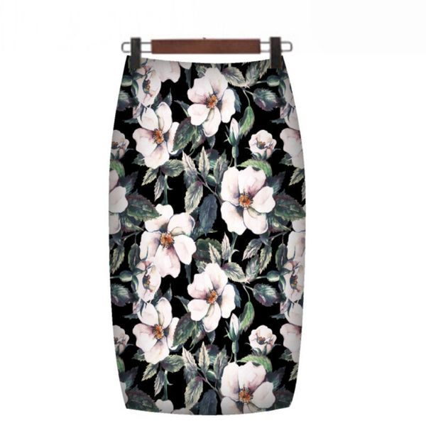 

2020 summer style pencil skirt women high waist green skirts vintage elegant bodycon floral print midi skirt, Black