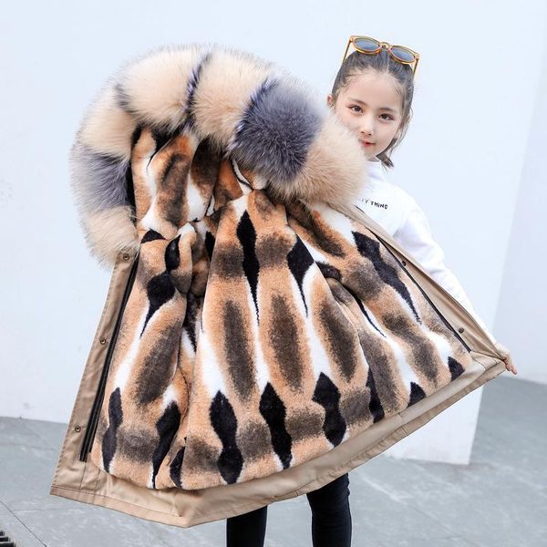 

kids boys and girls new 2020 autumn winter coat faux fur liner detachable parkas children girls thicken warm outerwear k188, Blue;gray