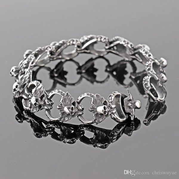 

fashion punk skull style link chain stainless steel charm bracelet & bangles men jewelry gift, Black
