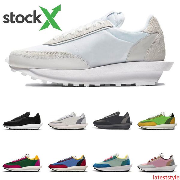 

2020 stock x sacai ldv waffle running shoes white nylon triple black green gusto varsity blue men trainers sports sneakers size 36-45