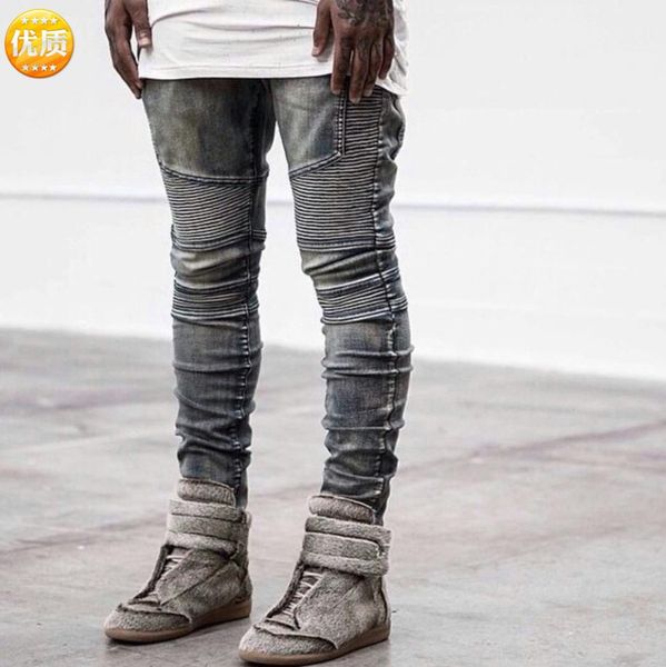 

new autumn winter retro hole jeans men ankle-length pants cotton denim trouser male plus size denim pant, Blue