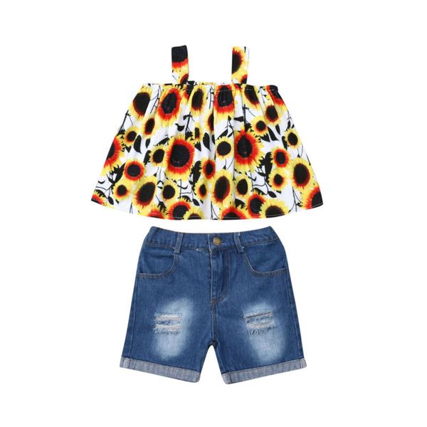 

Toddler Kids Baby Girls Summer Tops Vest Sunflower Denim Pants Outfits Clothes