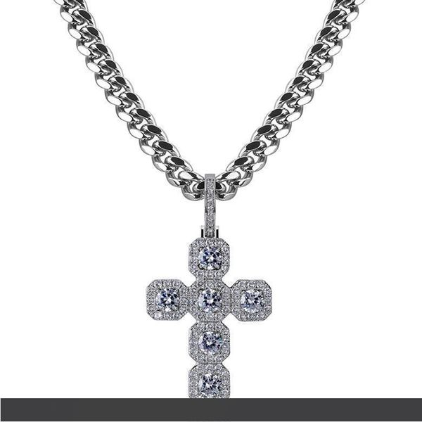 

hip hop ожерелья luxury восхитительный вопиющий циркон асфальтовая большой размер креста 18k позолоченный 10мм ширина цепи мужские кулон оже, Silver