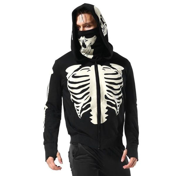 

мужские черепа printed толстовки с капюшоном дизайнер черный кардиган пальто мода длинные рукава молния тонкий толстовка, Black