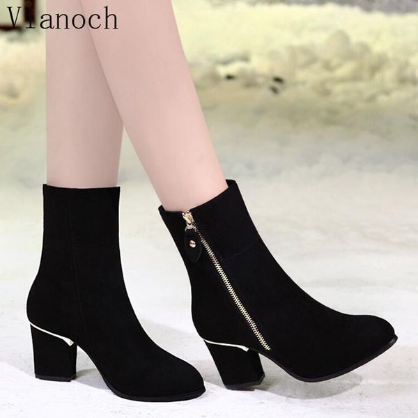 

fashion new mid cald boots women casual winter fur boots high heels keep warm platform pumps shoes big size 40 41 wo1808193, Black