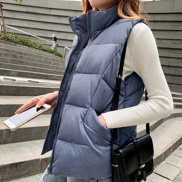 

women cotton coat sleeveless winter down jacket thick vest for women winter coat solid casual vest ladies parka femme size 2xl, Black