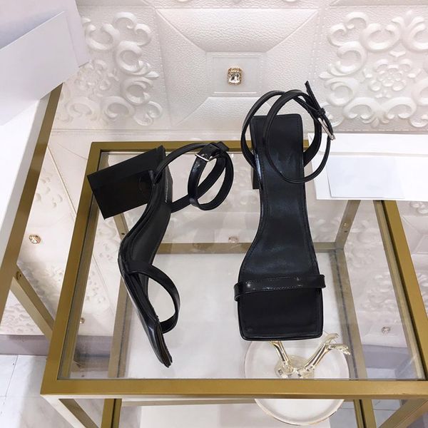 

buckle high heel female 3d graffiti square head sandals women's shoes 2020 fashion chunky heel sandals women's high heels, Black