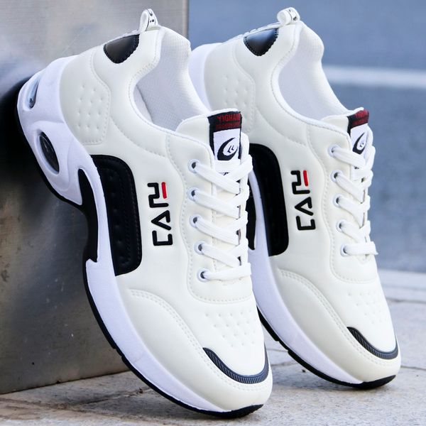 

men wild casual sports shoes korean air cushion tennis shoes spring summer waterproof pu leather sneaker black white blue