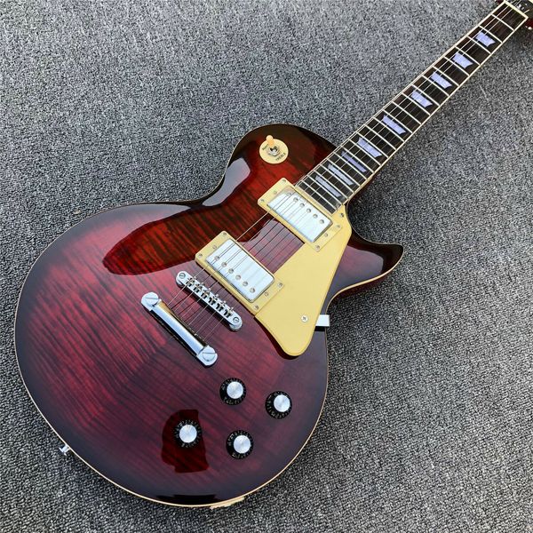 

grote red electric guitar solid mahogany with flame maple chrome hardware