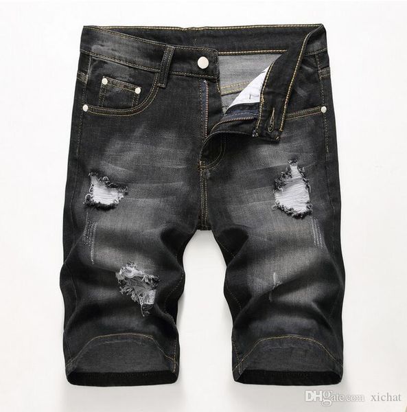 

дешевые мужчины конструктор тонкий ripped черный denim шорты проблемные короткие джинсы bleached ретро denim шорты большой размер 42 брюки j, Blue